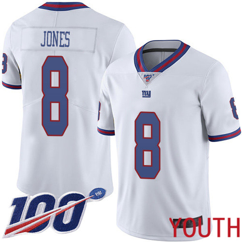 Youth New York Giants #8 Daniel Jones Limited White Rush Vapor Untouchable 100th Season Football NFL Jersey